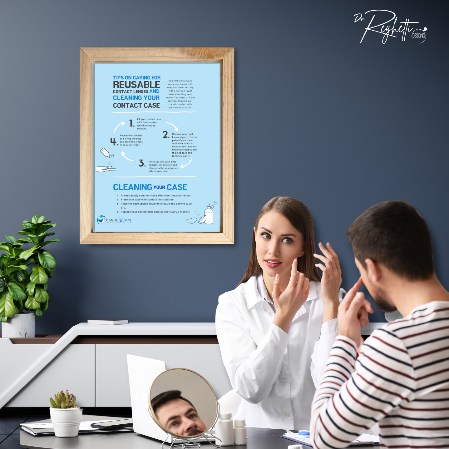 reusable contact lens wearer guide with handling tips for optometrists poster