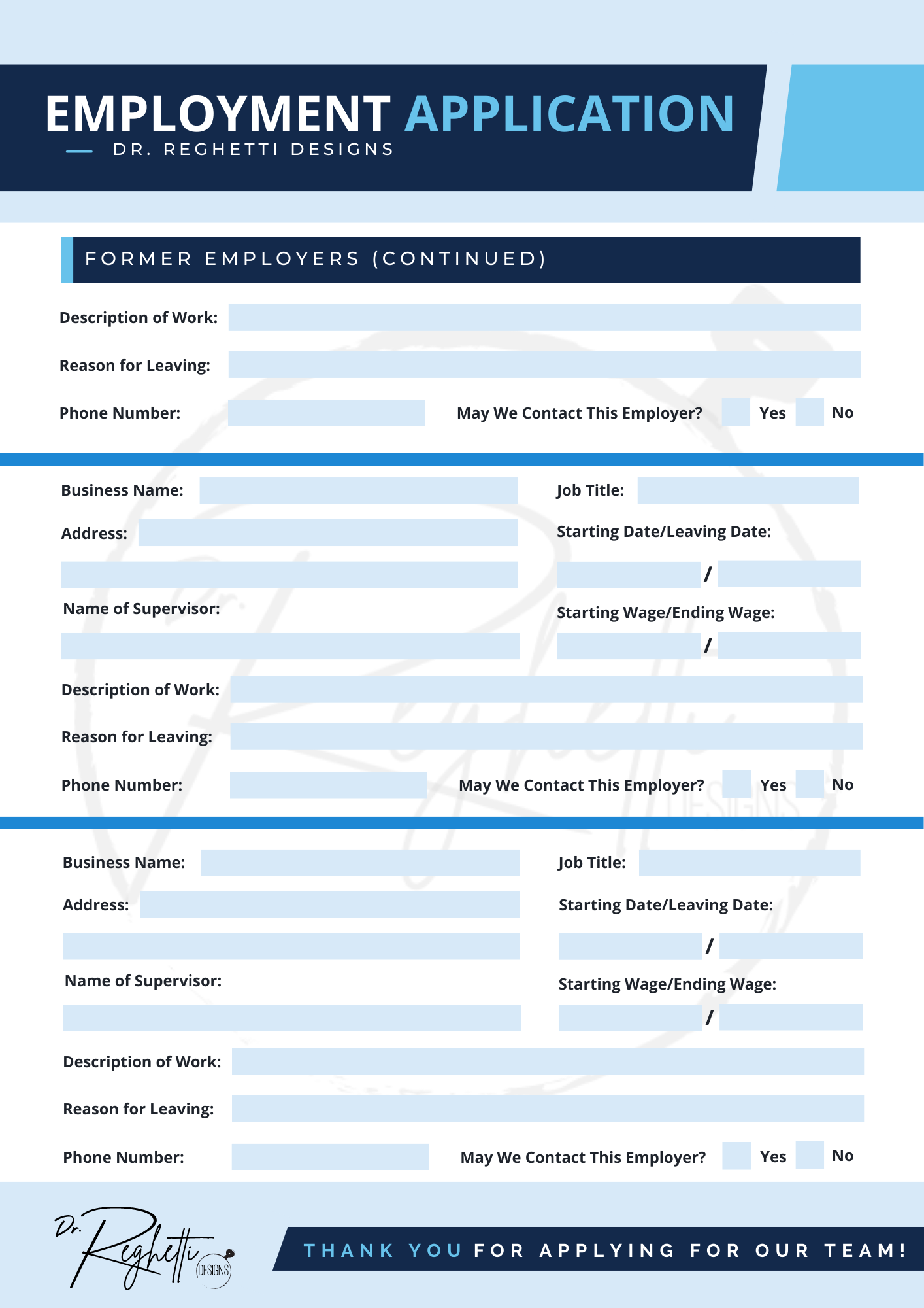 employment application for optometry private practice fillable pdf