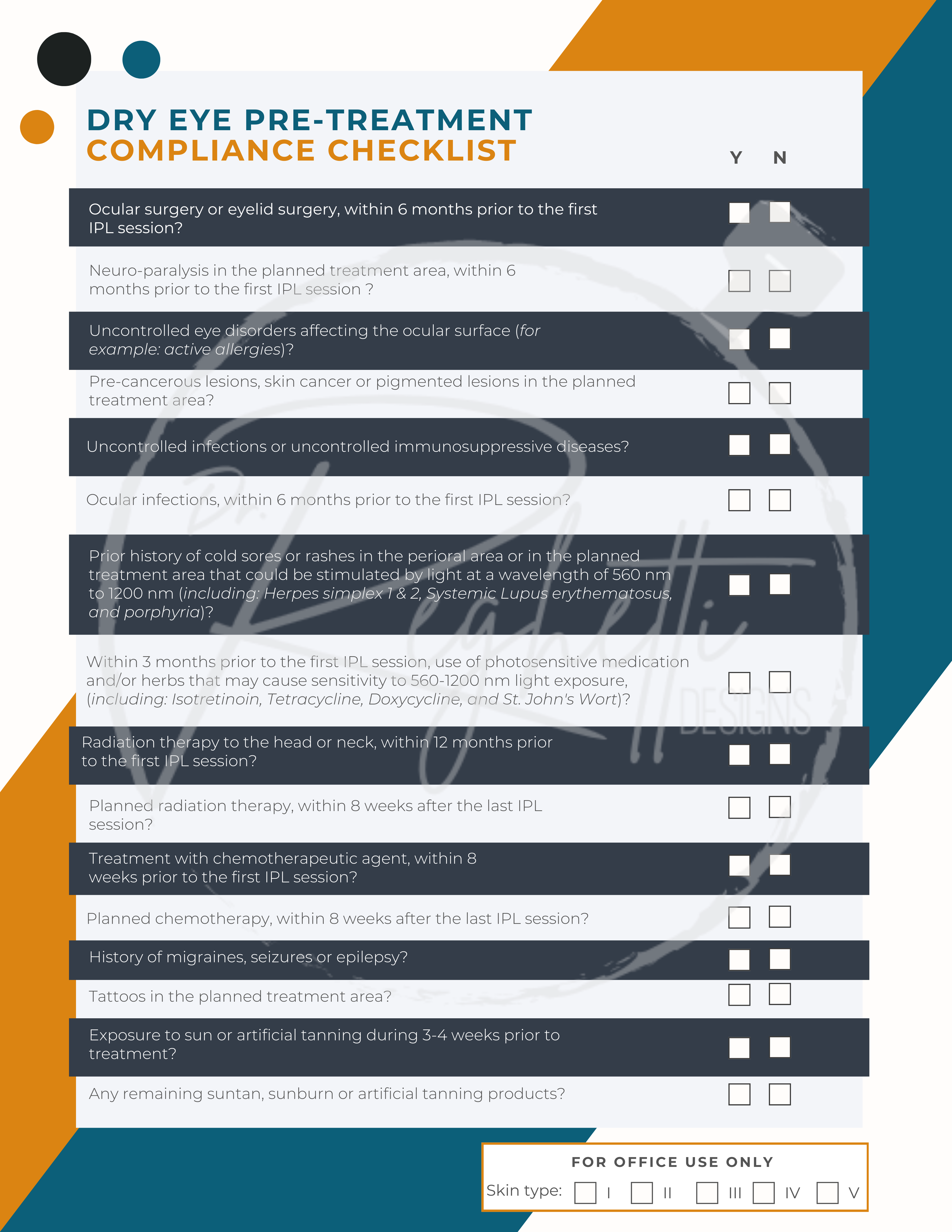 dry eye pre treatment compliance checklist for optometrists dry eye clinic ipl intense pulsed light therapy radiofrequency 