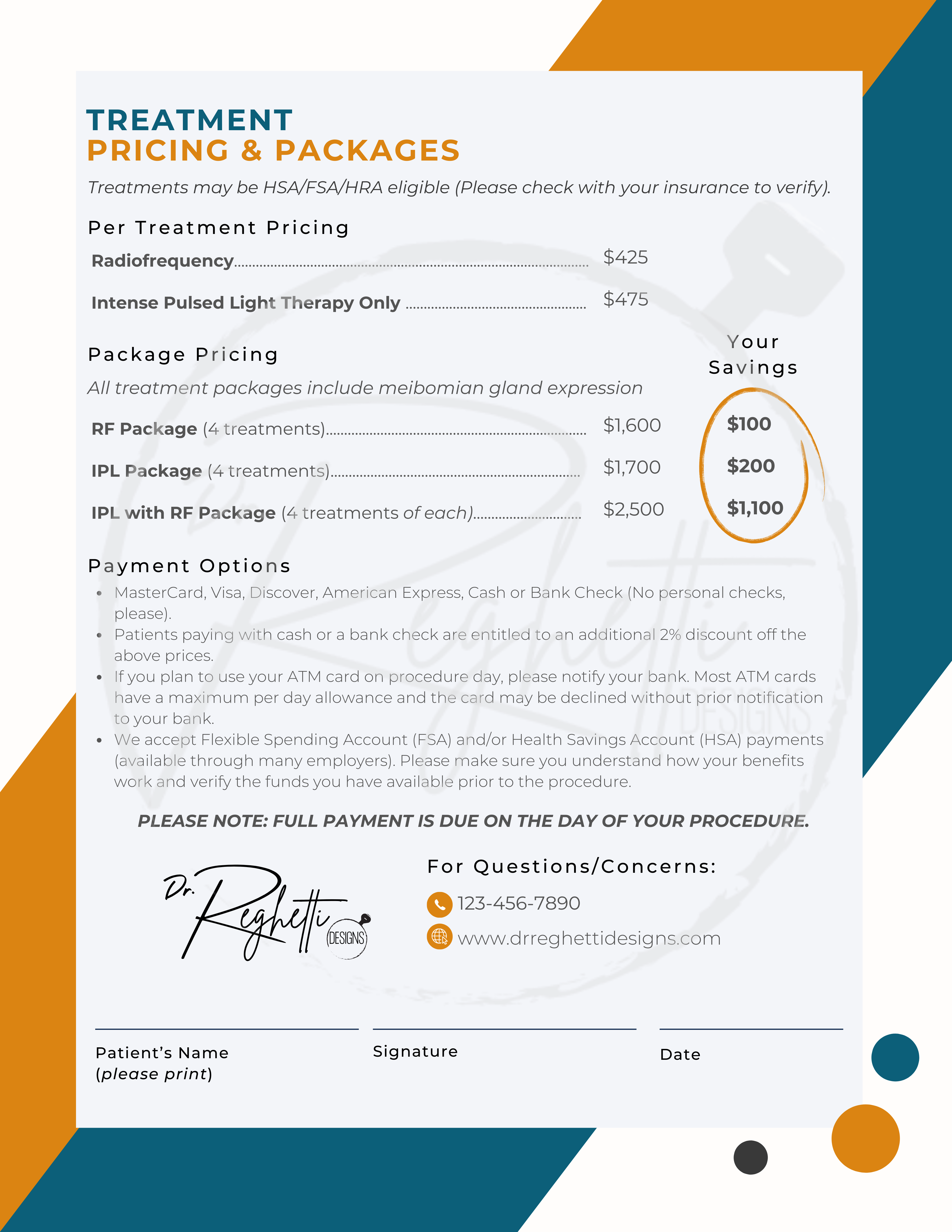 ipl and radiofrequency treatment pricing and package form customizable for optometrists dry eye clinic