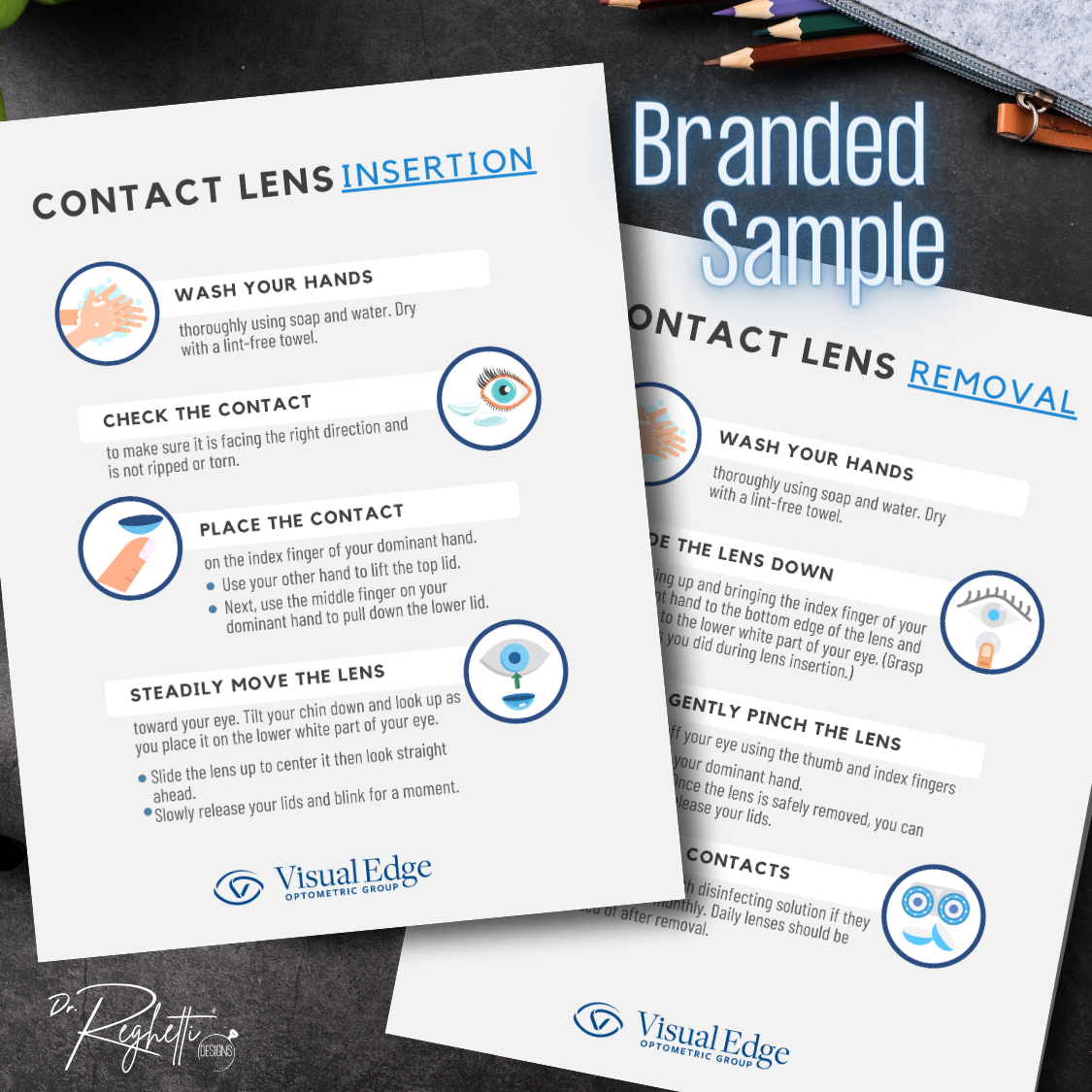 branded sample of contact lens insertion and removal printable for optometrists