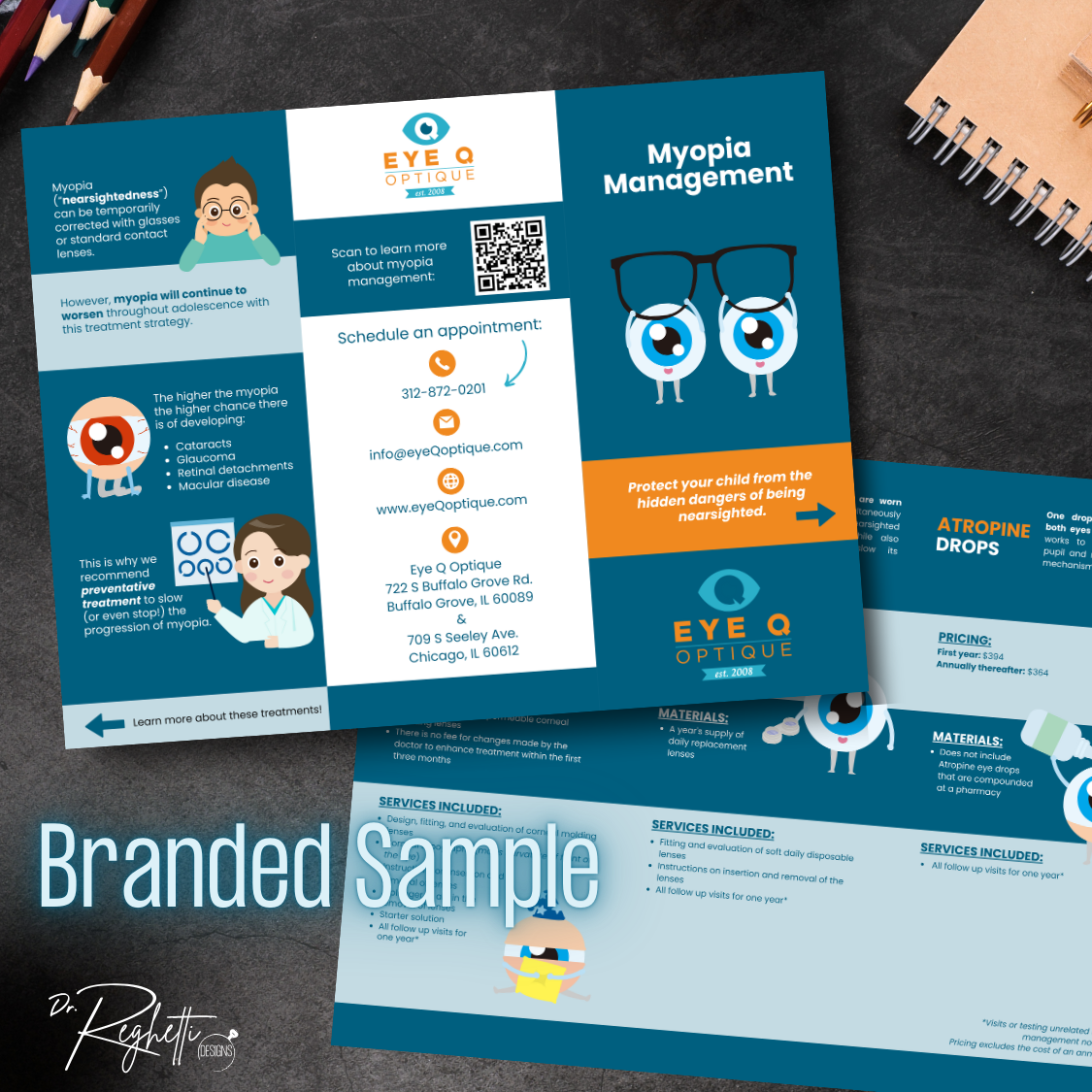 branded sample of myopia control trifold patient education for parents 