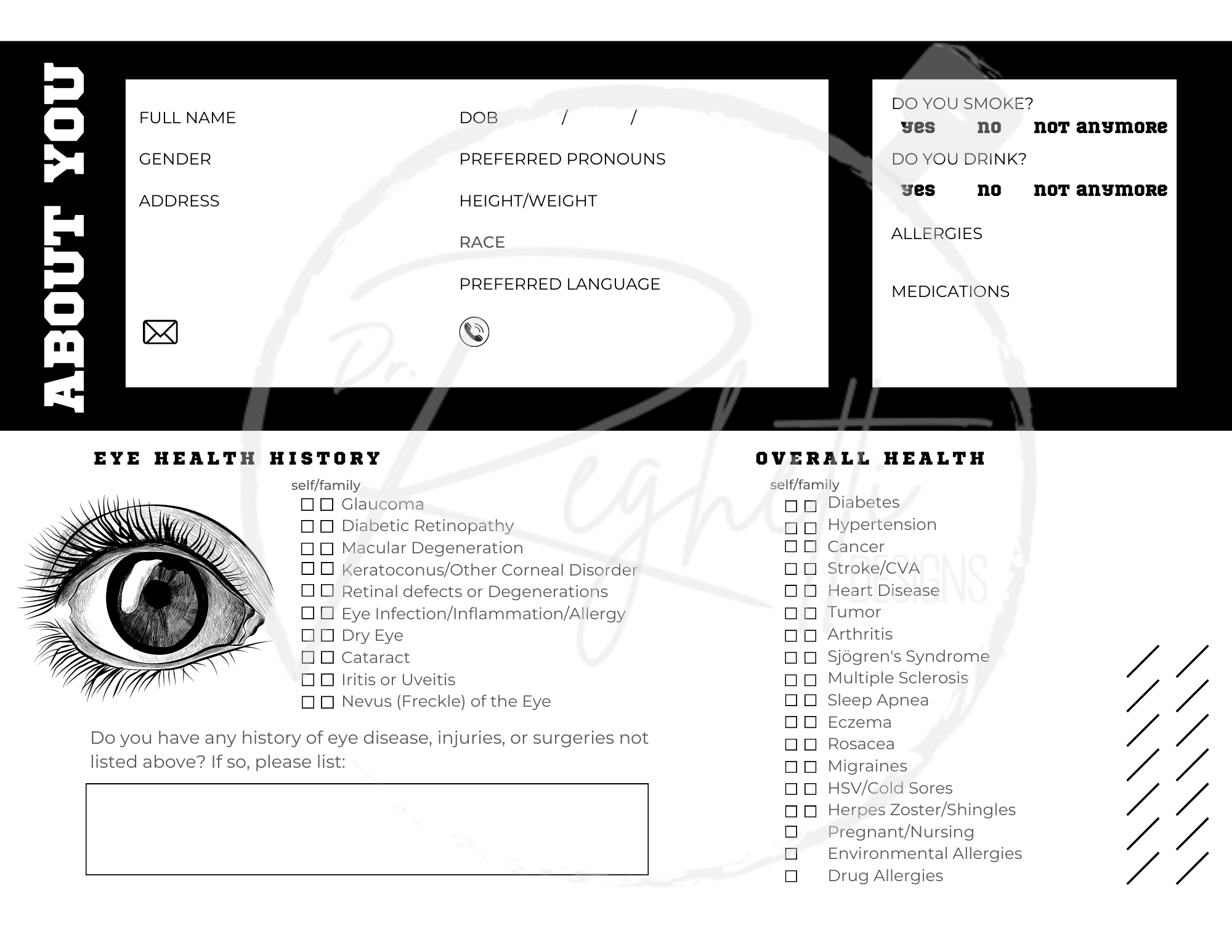 modern patient intake patient health form for optometrists fillable pdf