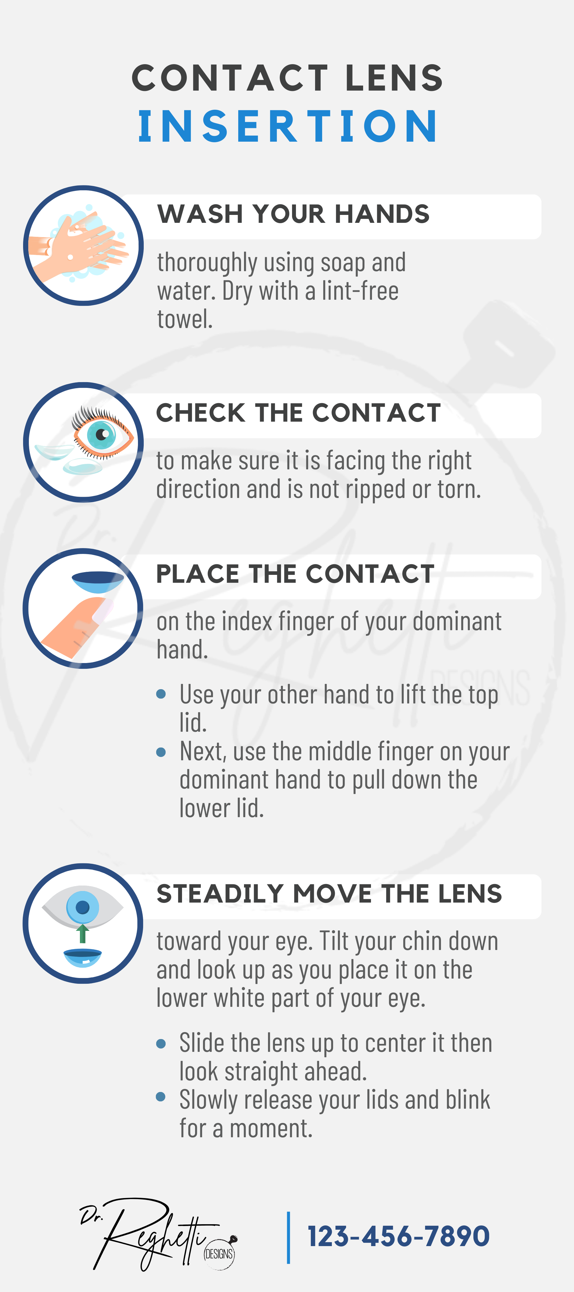 contact lens insertion and removal tips for patients rack card for exam room office optometry  