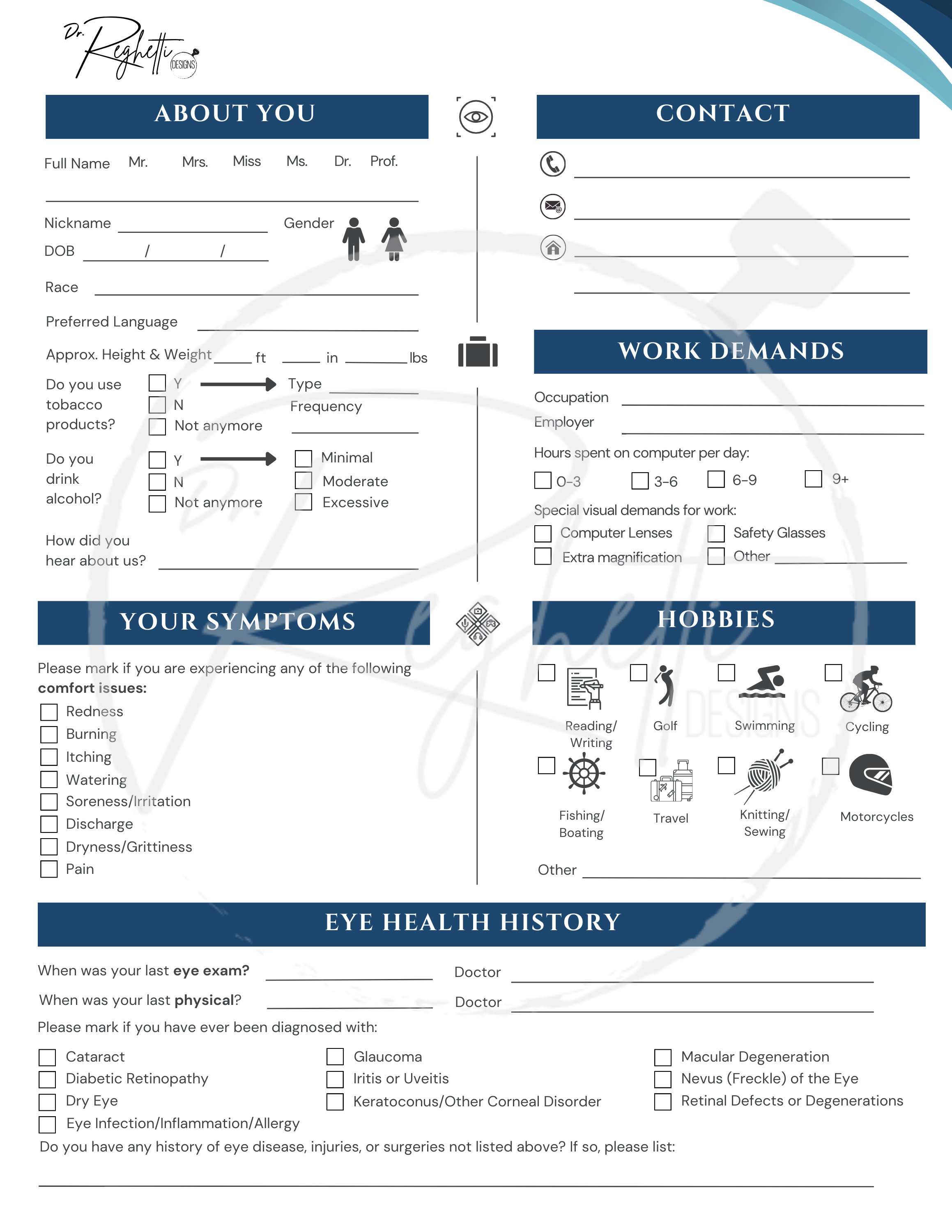 patient intake form for optometrists