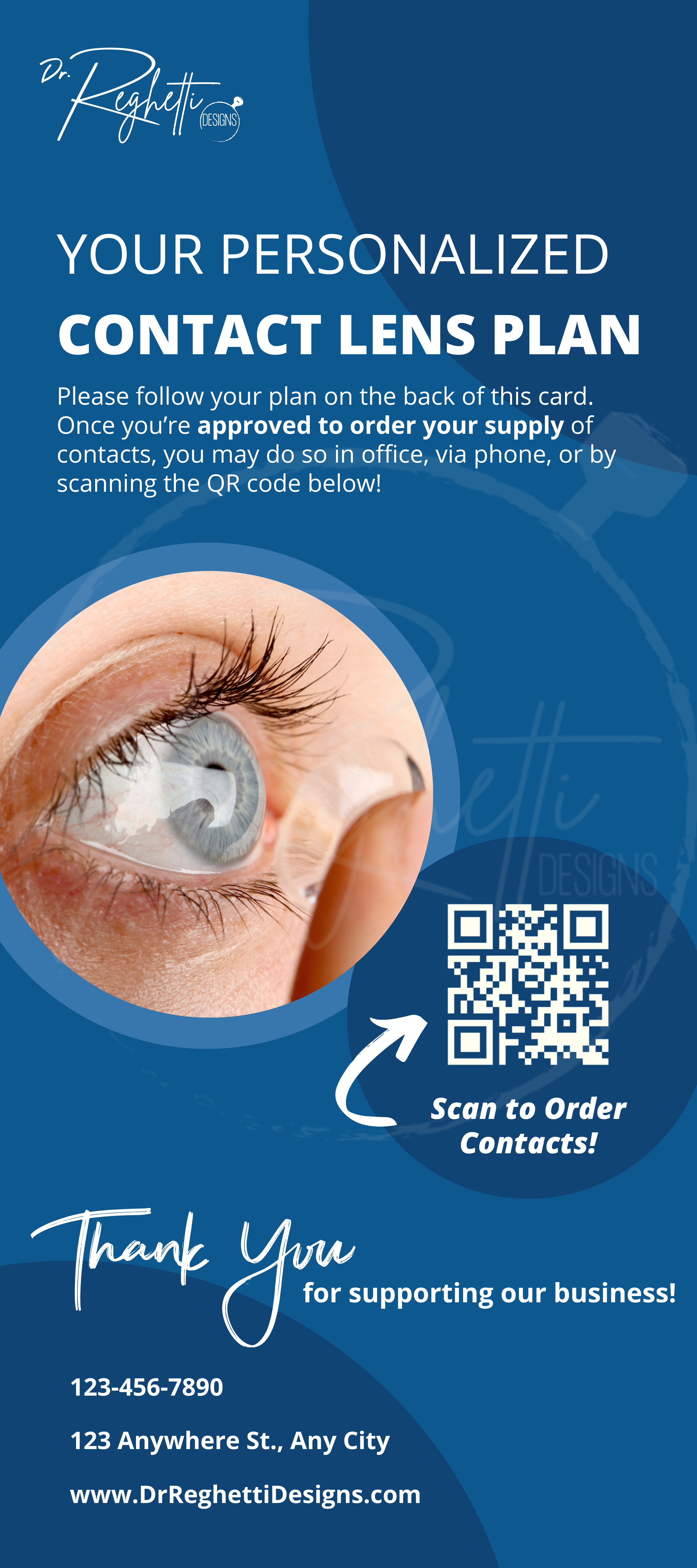 personalized contact lens care plan regimen rack card for optometrists