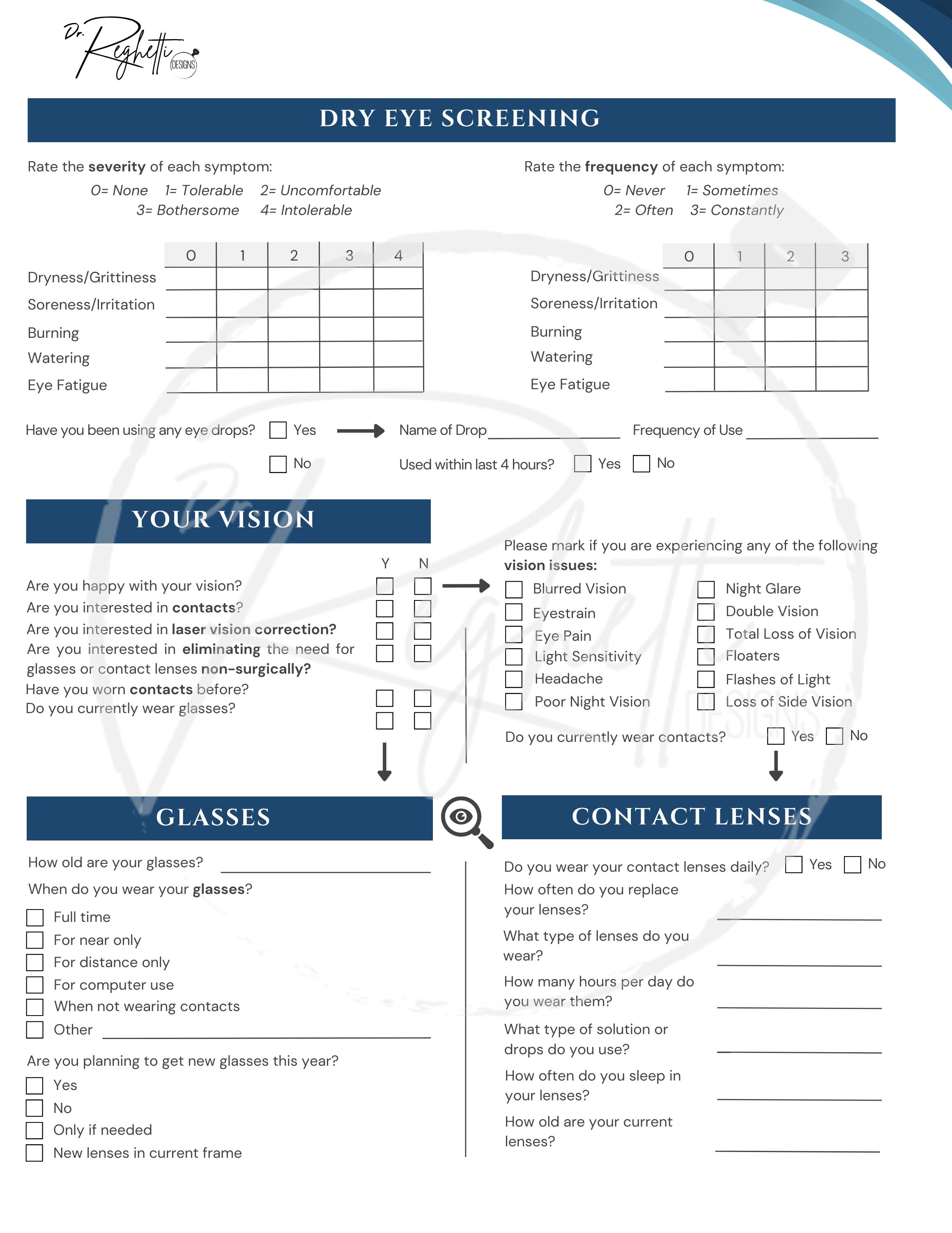 patient questionnaire for optometrists