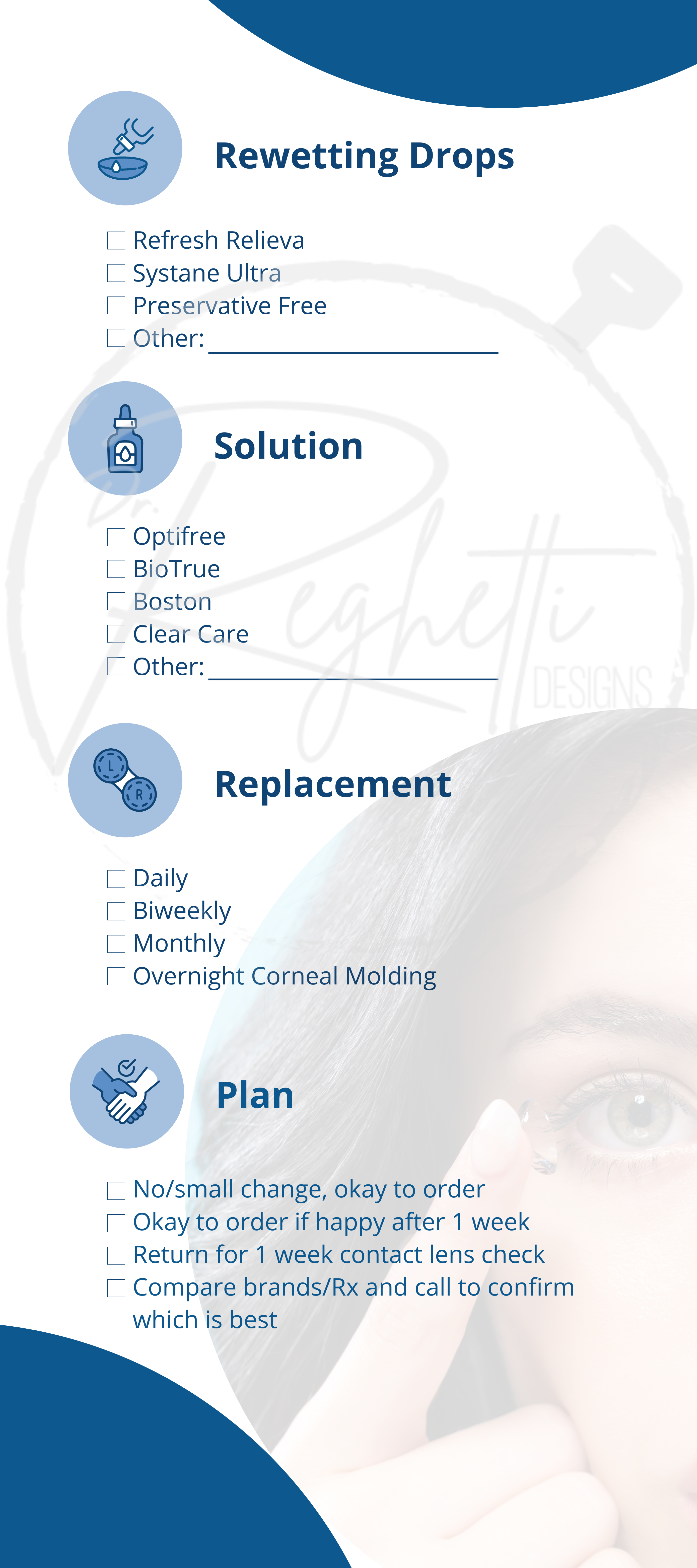 customizable contact lens regimen card for optometry office 