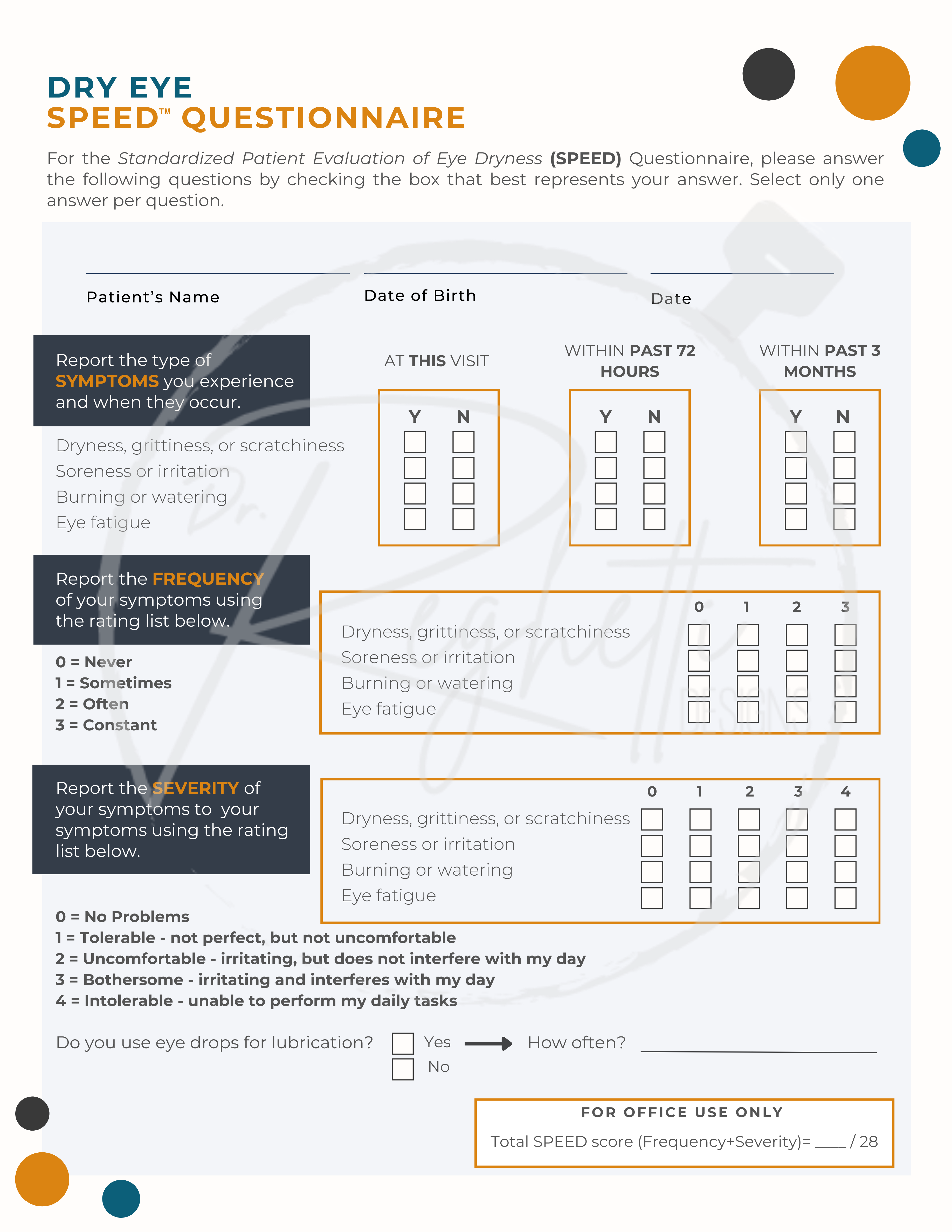 dry eye speed questionnaire customized and branded for optometry office dry eye clinic 