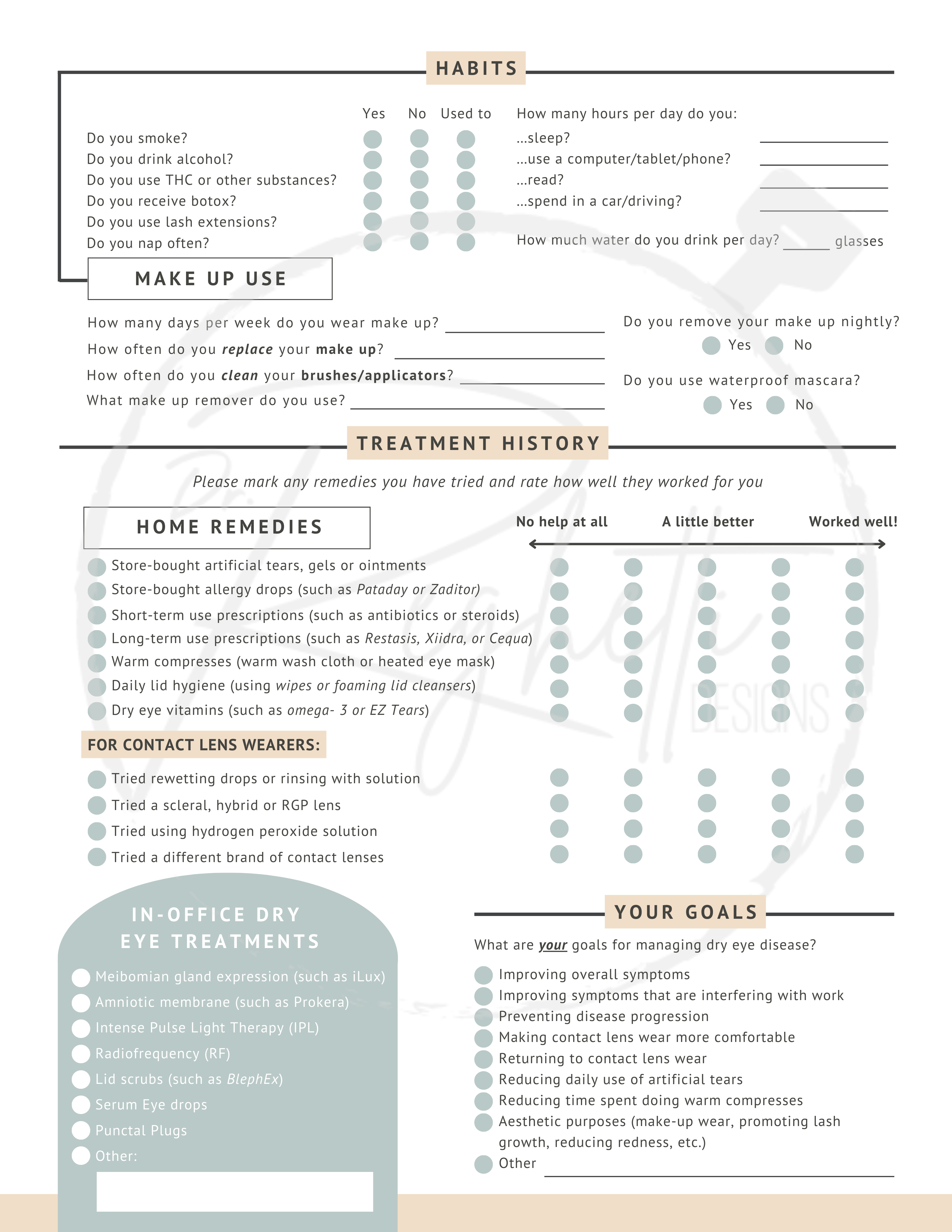 dry eye patient questionnaire form for optometry office
