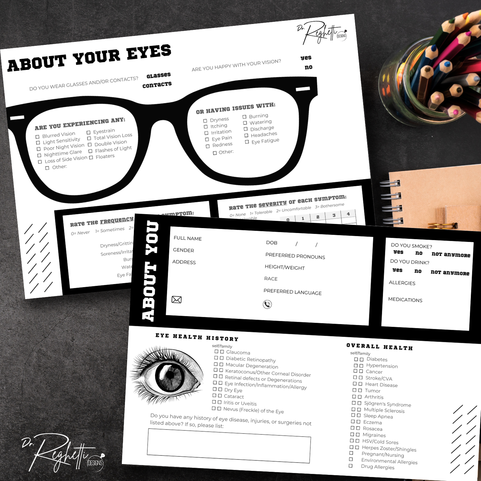 landscape style patient health questionnaire for optometry office fillable pdf