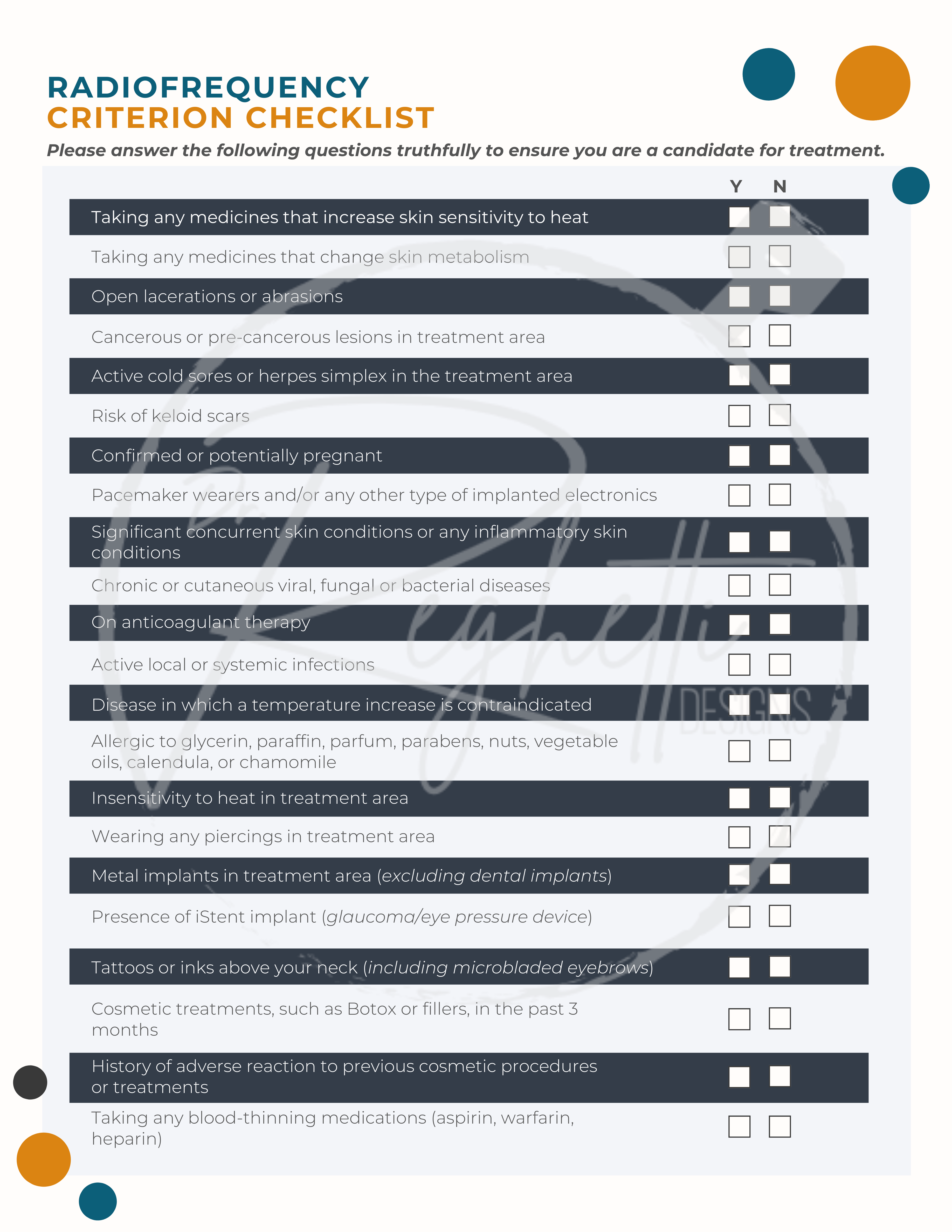 radiofrequency criterion checklist branded for optometry office dry eye clinic 