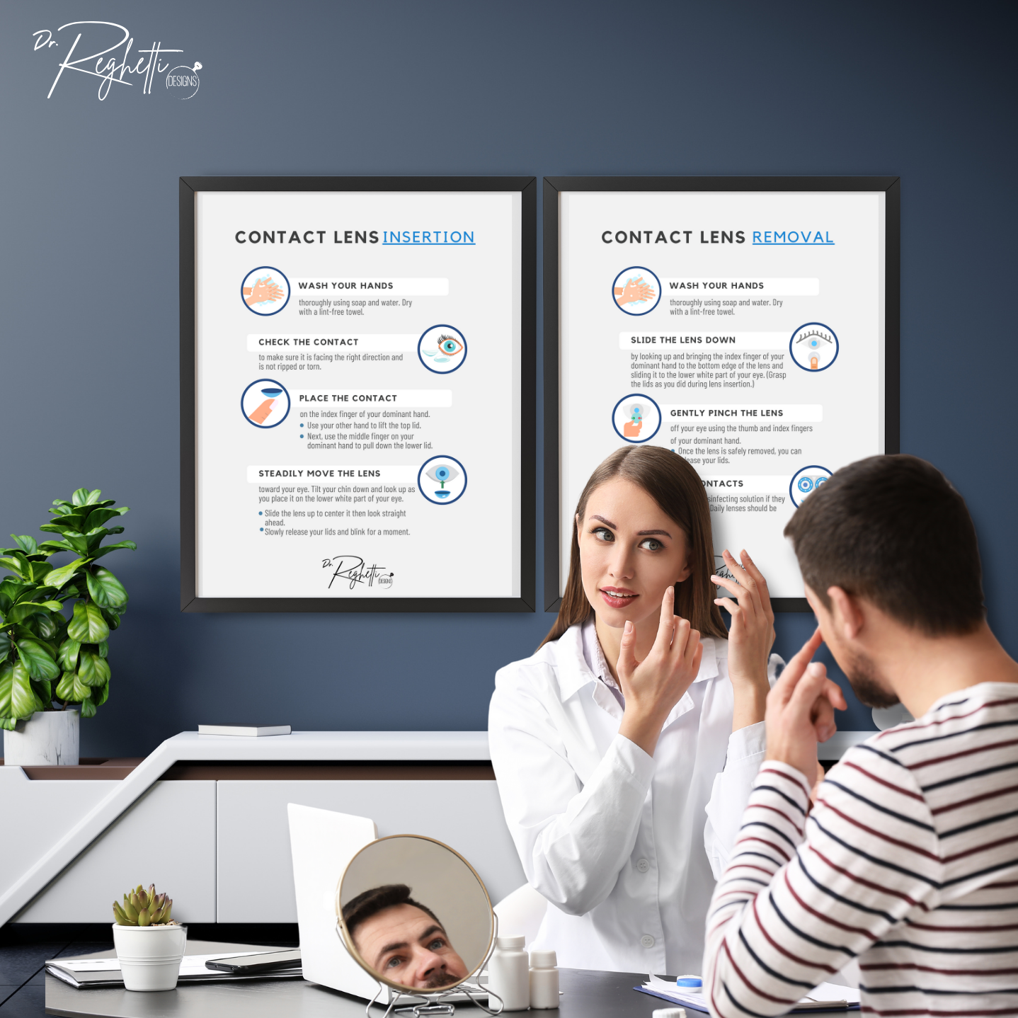 contact lens insertion and removal step guide printable poster for optometrists