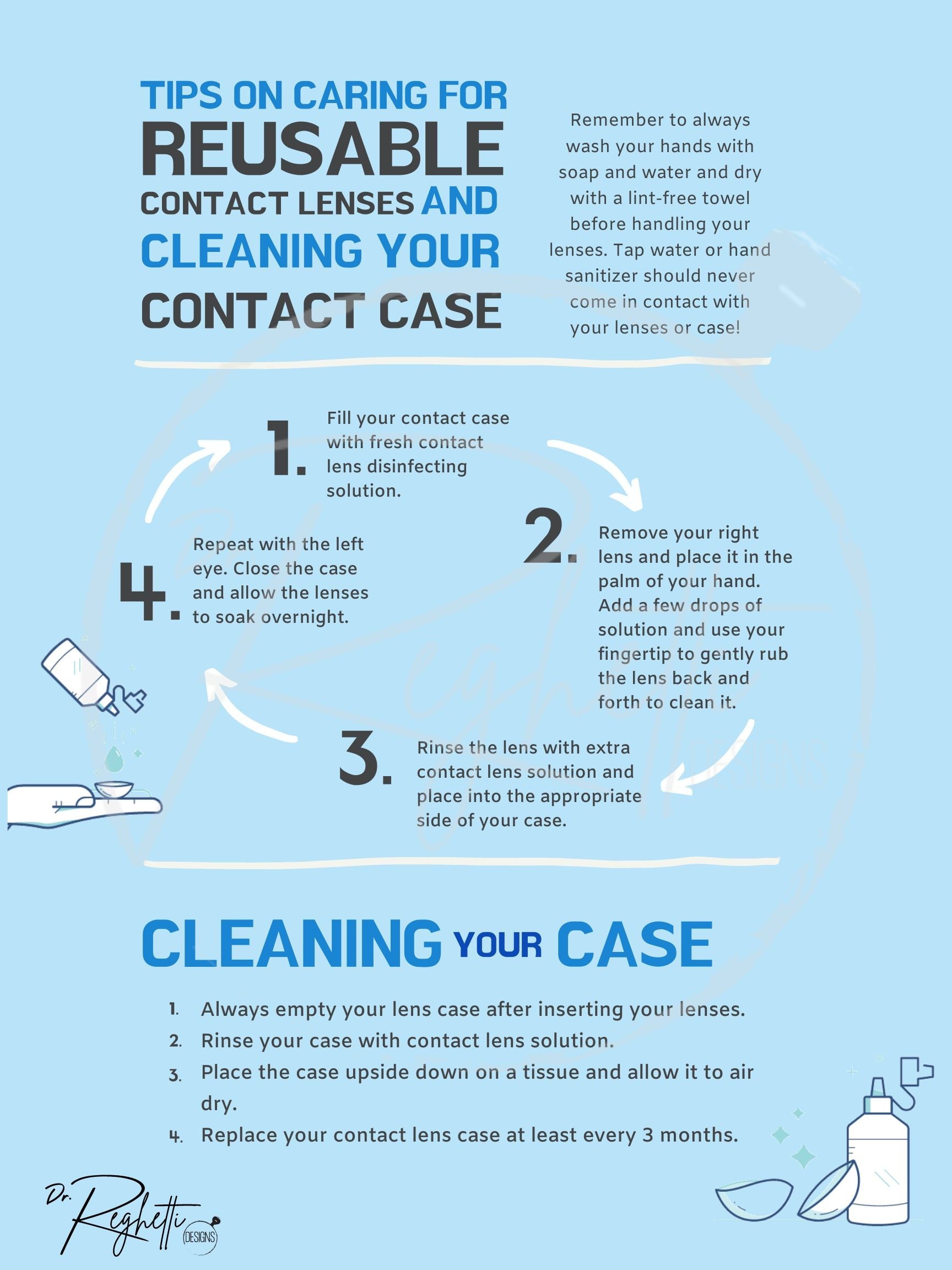 reusable contact lens wearer guide with handling tips for optometrists