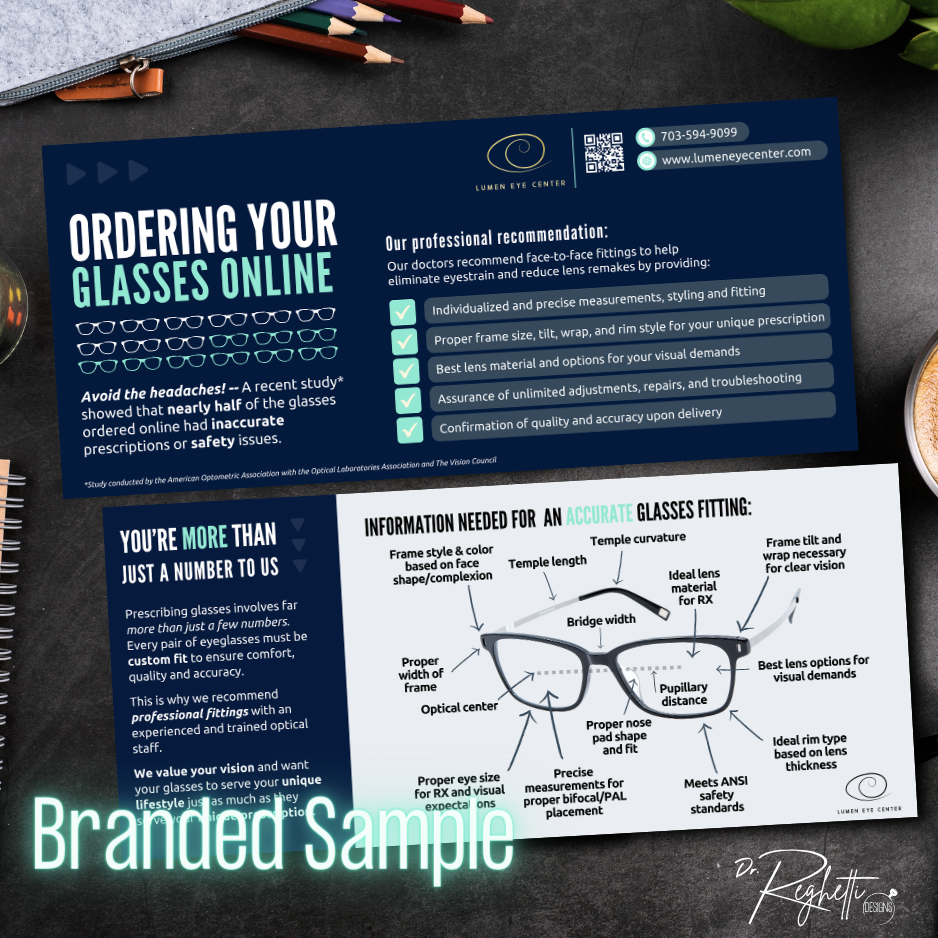 branded sample of ordering glasses online rack card template for optometrists