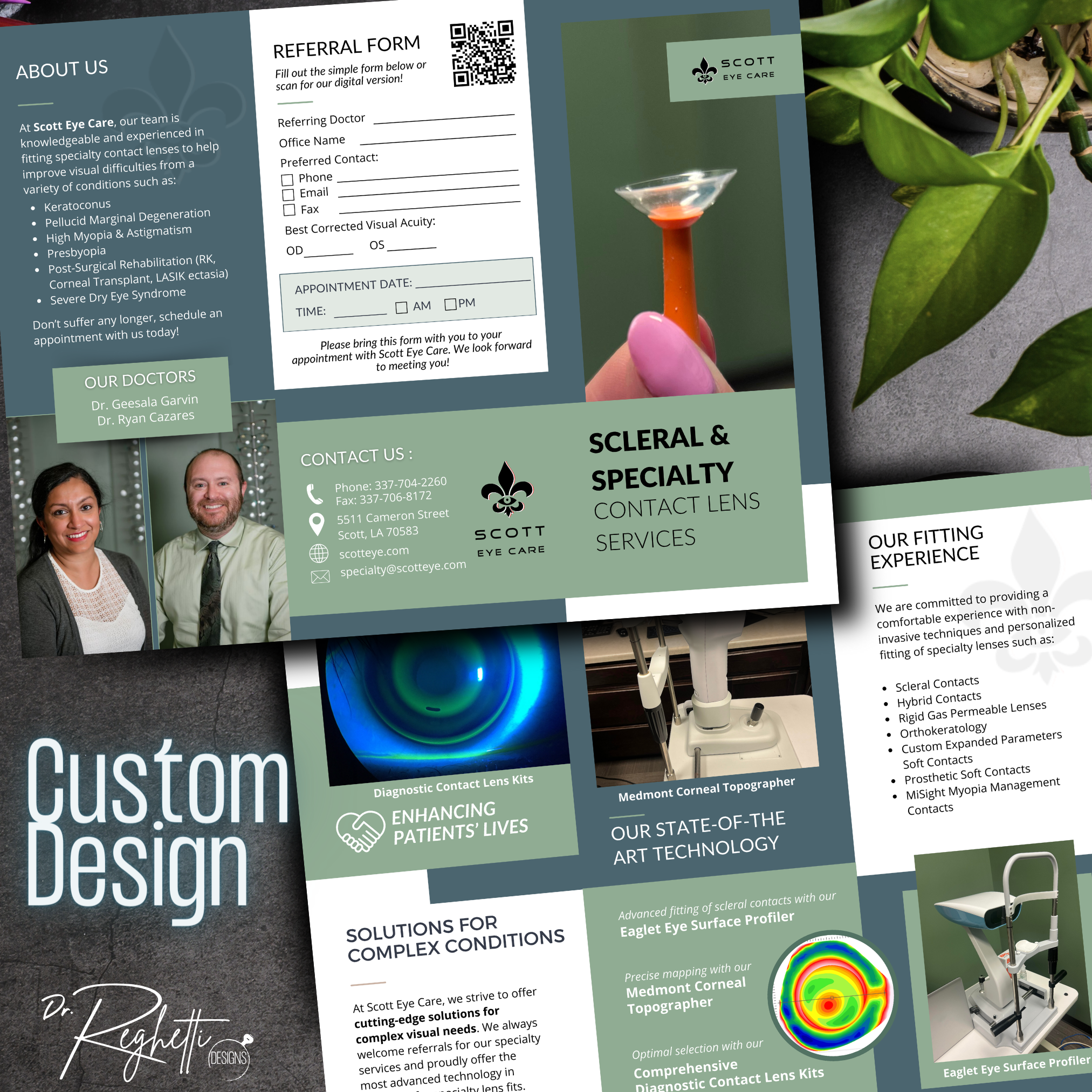 custom design sample for dr. reghetti designs optometry office forms intake forms patient education brochures customized for eye doctor branding office scleral and specialty lens brochure